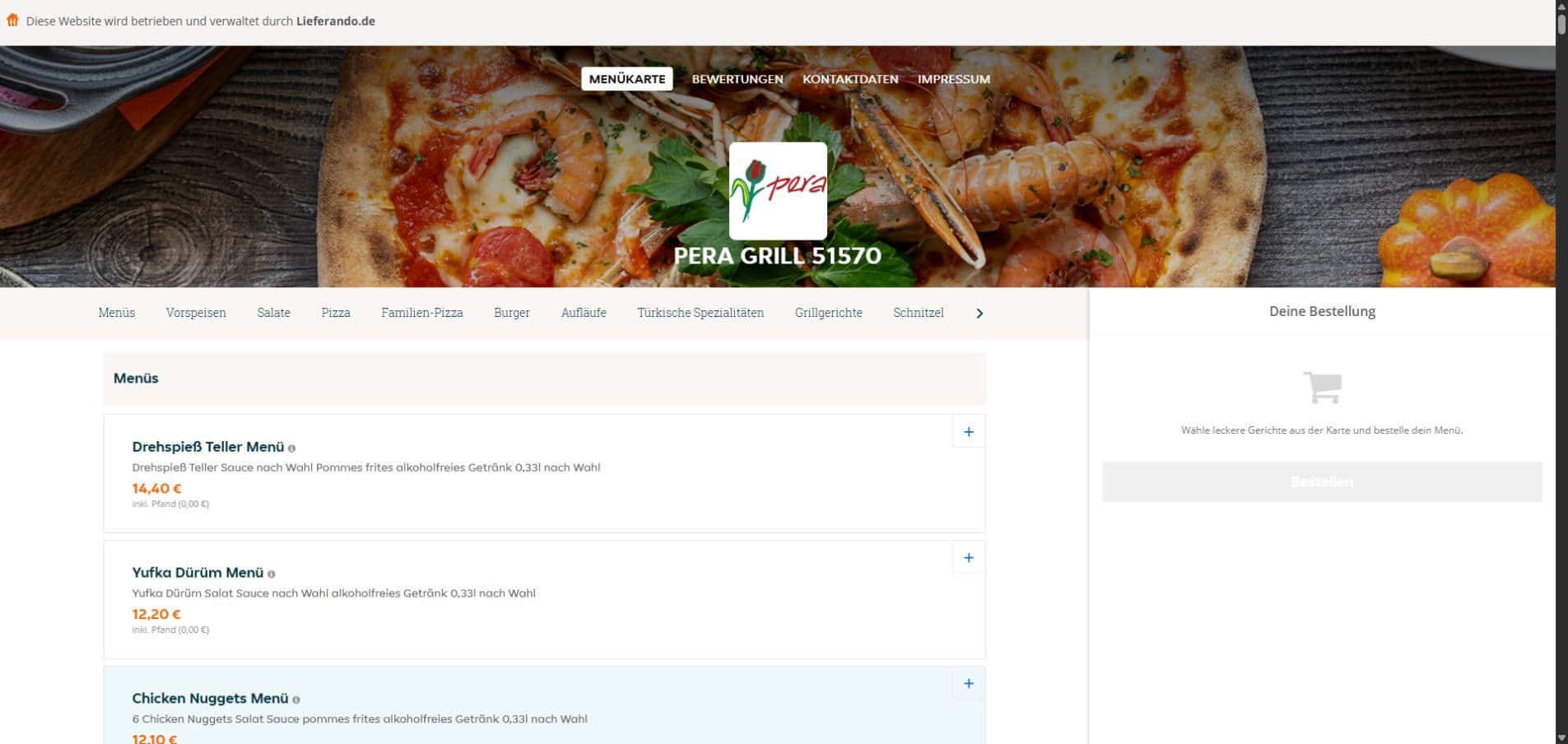 Website von Pera Grill: Vom Appetit zur Bestellung.