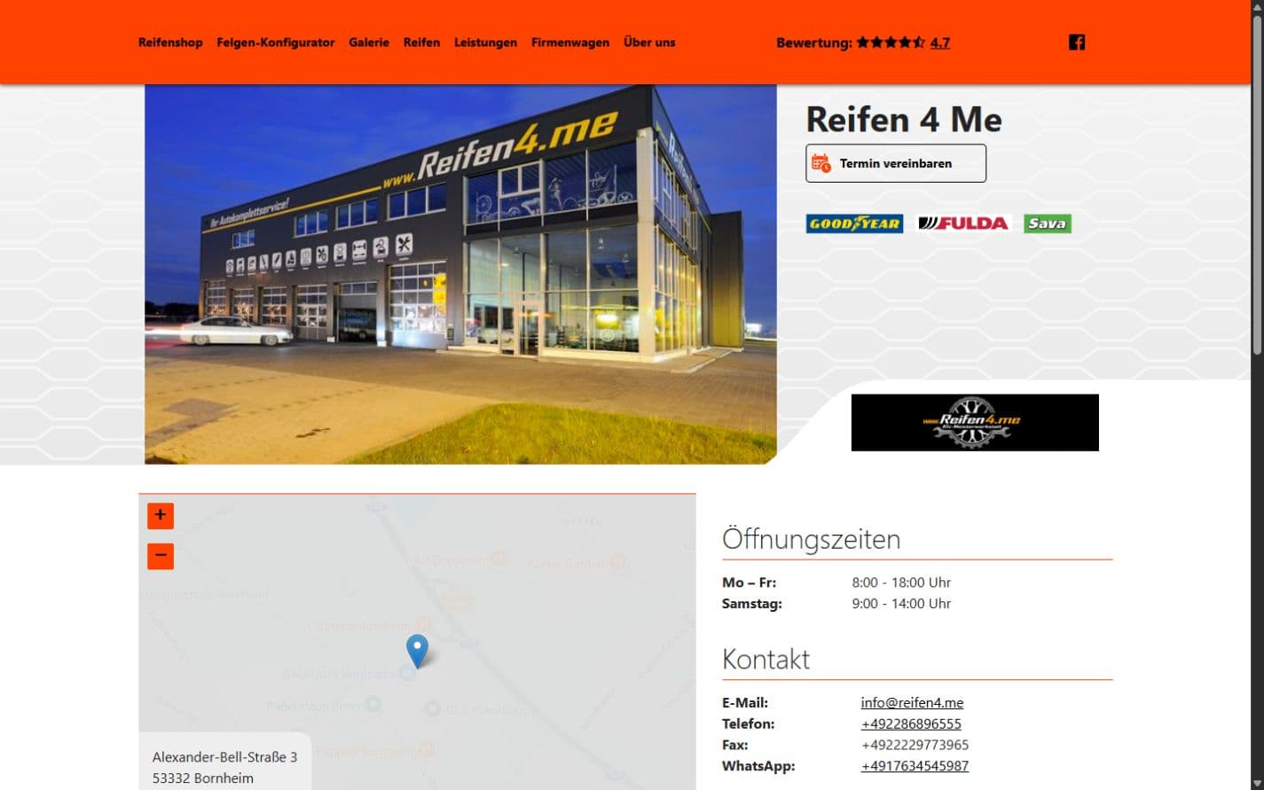 Website von Reifen4.me: Der direkte Weg zum passenden Service.